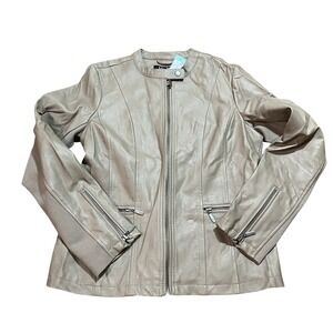 Mo-Ka By Santa Fe Women's Tan Brown Faux Leather Moto Jacket‎ Size M Zip NWT New